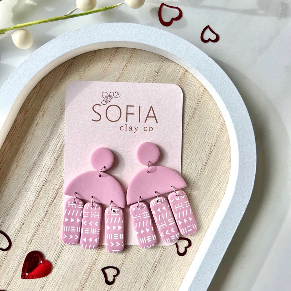 Sofia Clay Pink Dangles with Pattern